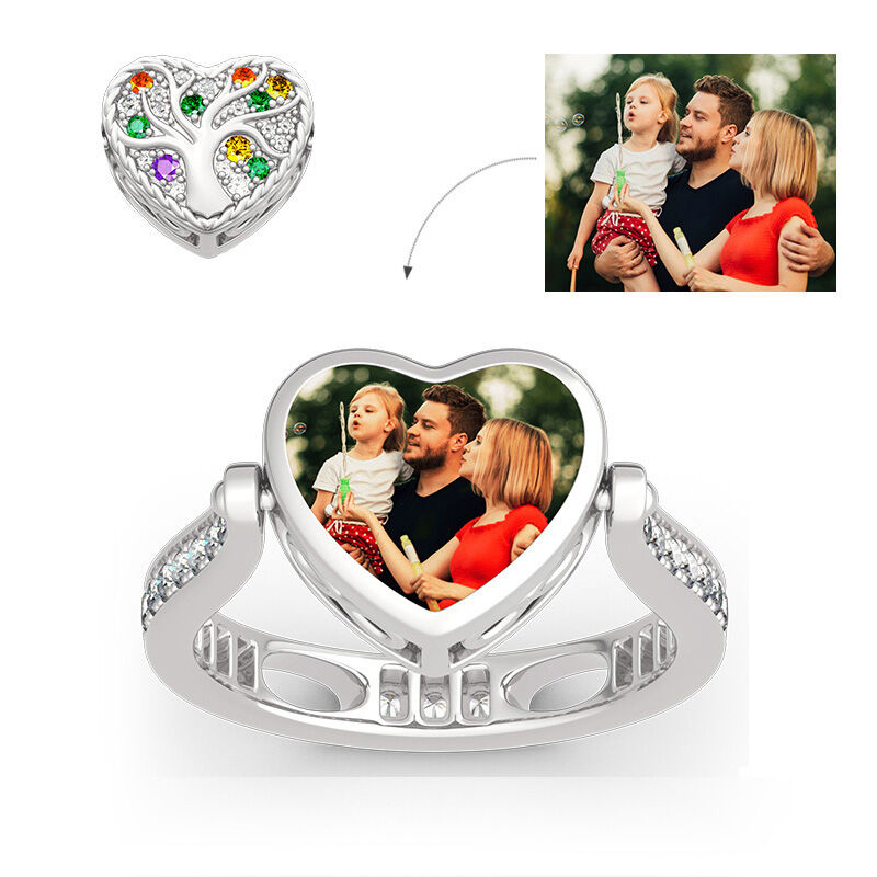 Jeulia "Song of Family" Sterling Silver Personalized Photo Ring (With A Free Chain)
