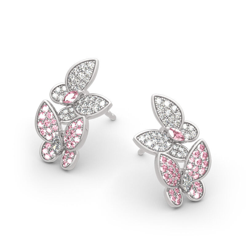 Jeulia Pendientes de plata de ley 925 mariposa blanca rosa piedra preciosa de corte redondo