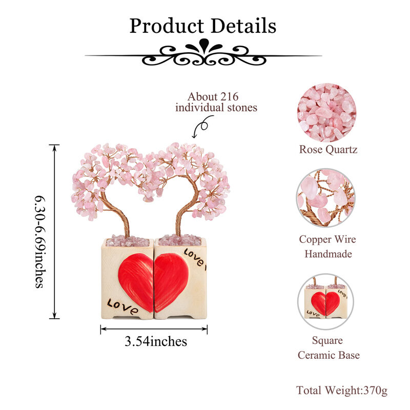 Jeulia "Loving Vibes" Heart-Shaped Natural Rose Quartz Feng Shui Tree