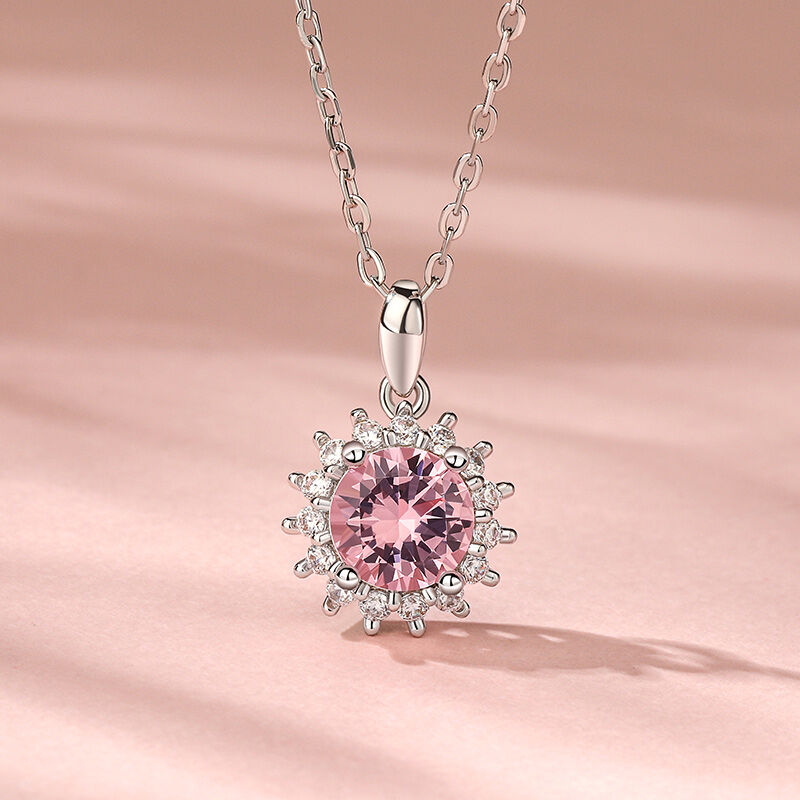 Jeulia Halo Round Cut Synthetic Morganite Sterling Silver Necklace