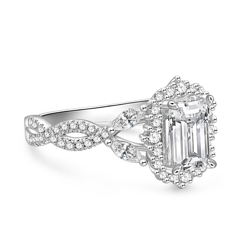 Jeulia Simple Twist Halo Emerald Cut Wedding Ring