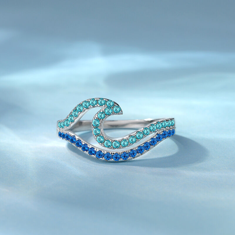 Jeulia Gradient Blue Wave Promise Ring Pave Sterling Silver