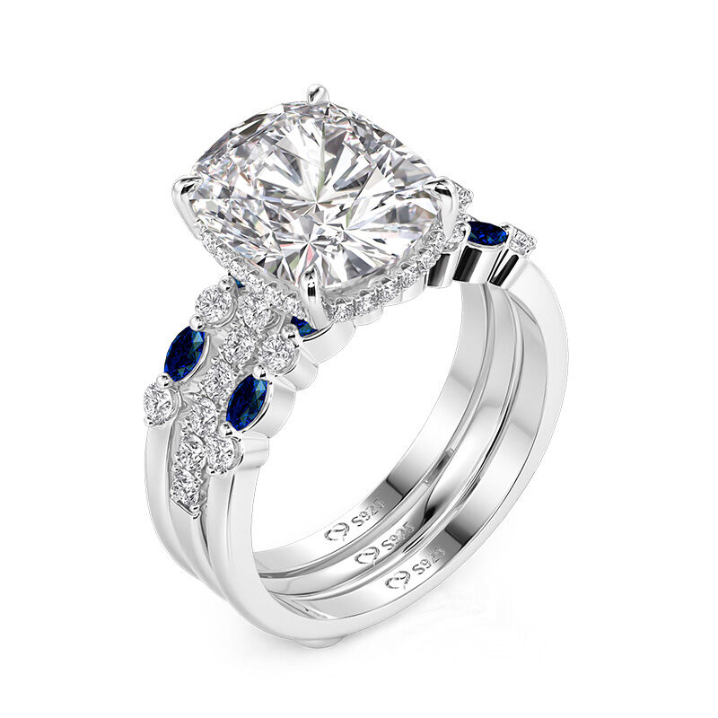 Jeulia Interchangeable Hidden Halo Engagement Ring Set Blue and White Interval