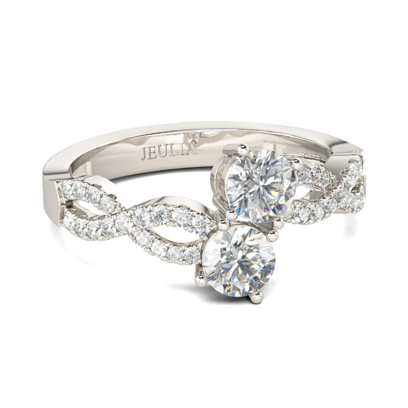 Jeulia Two-stone Twist Round Cut Sterling Silver Engagement Ring