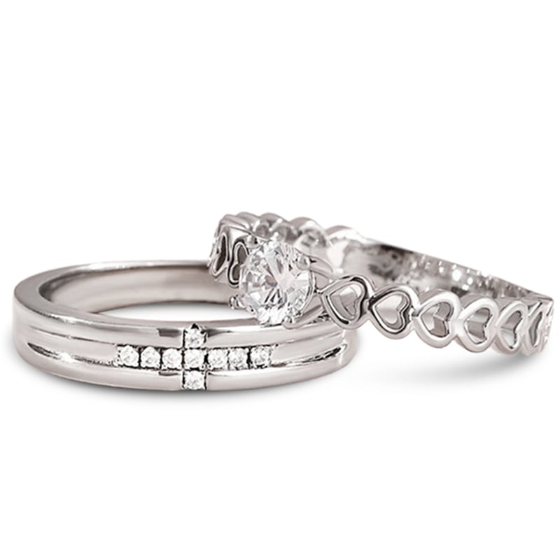 Jeulia Exquisite Round Cut Sterling Silver Couple Rings