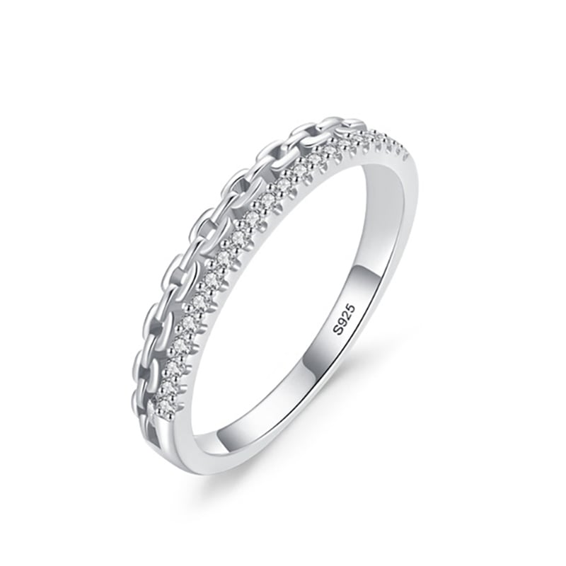 Jeulia Double Row Chain Womens Ring Sterling Silver