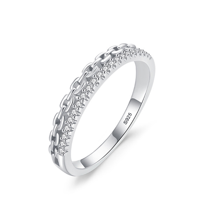 Jeulia Double Row Chain Womens Ring Sterling Silver