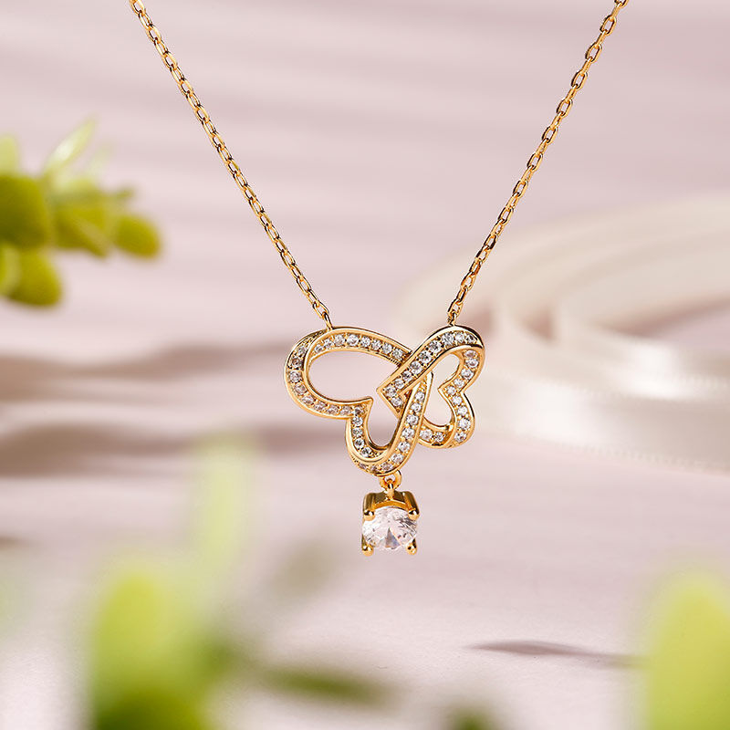 Jeulia Interlock Heart  Butterfly Design Sterling Silver Necklace