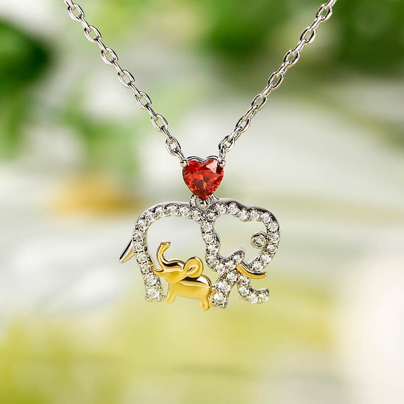 Jeulia "Accompany with You Forever" Lucky Elephant Mom and Baby Sterling Silver Necklace