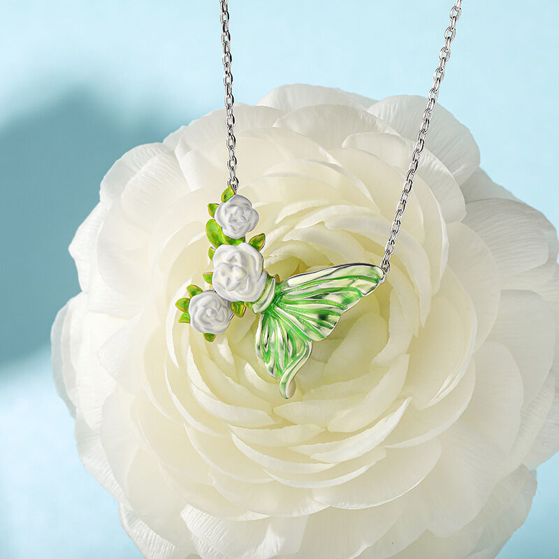 Jeulia "Poetischer Frühling" Schmetterling & Blume Emaille Sterling Silber Halskette