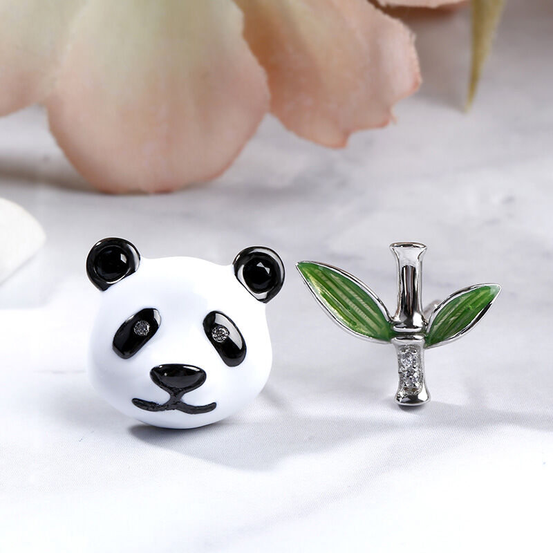 Jeulia Cute Panda Bamboo Mismatched Earrings