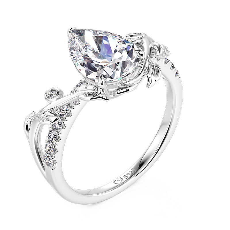Jeulia Anello a Forma di Pera con Foglia Intrecciata in Argento Sterling