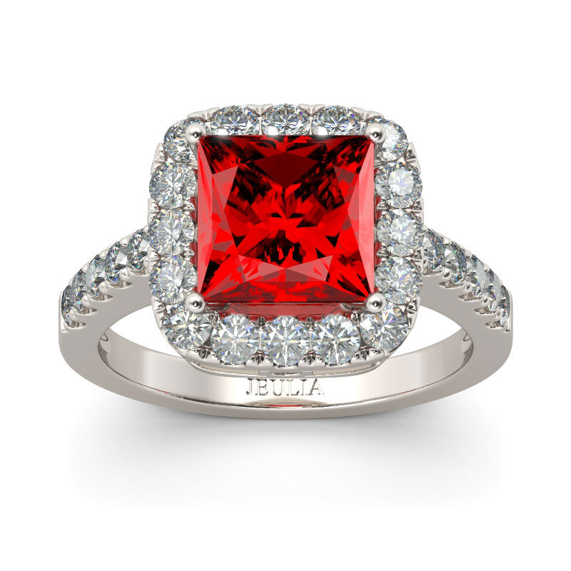 Juelia Classic Ruby Rings Halo Princess Cut Sterling Silver