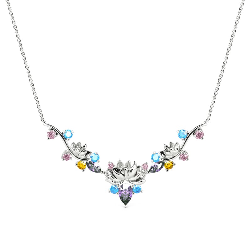 Jeulia "Tenderness in The Pond" Water Lilies Inspired Sterling Silver Necklace