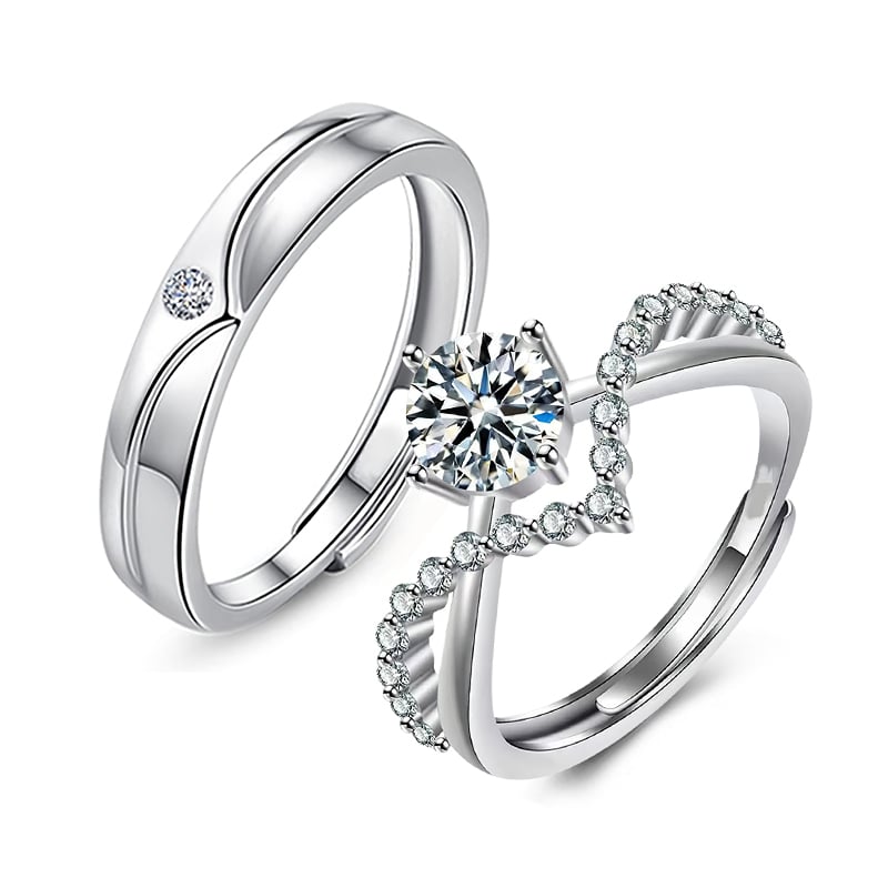 Jeulia "My Eternity" Sterling Silver Adjustable Couple's Rings