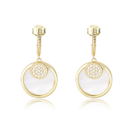 Jeulia Double Circle Sterling Silver Mother of Pearl Earrings