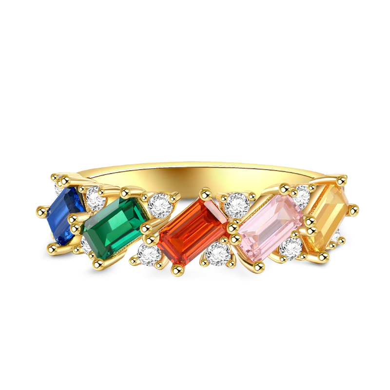Jeulia Multi-Colored Stones Emerald Cut Sterling Silver Ring