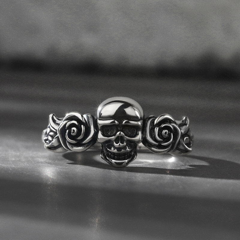 Jeulia "Rose Flower" Skull Sterling Silver Ring
