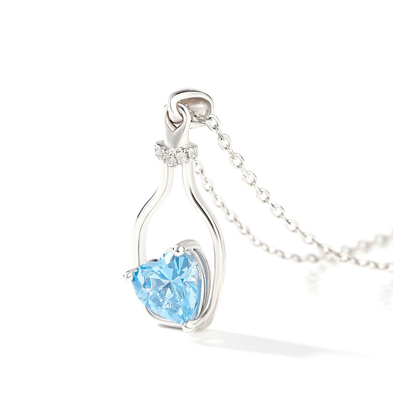 Jeulia "Wishing Bottle" Heart Cut Personalized Sterling Silver Necklace
