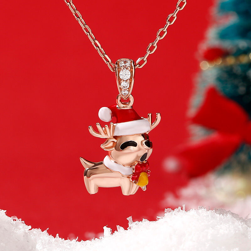 Jeulia "Cute Christmas Reindeer" Sterling Silver Necklace