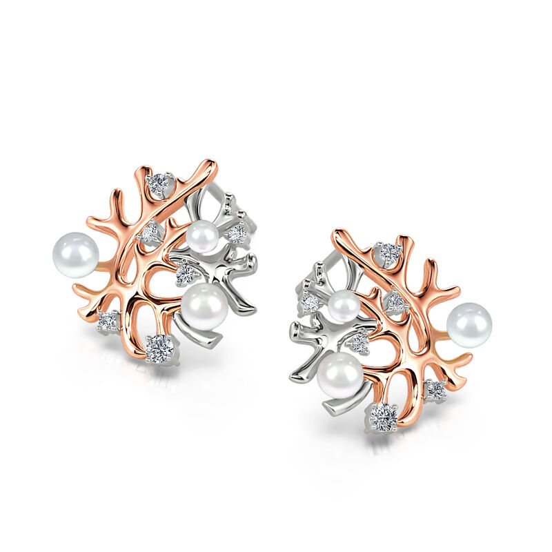 Jeulia "Coral Reefs" Cultured Pearl Sterling Silver Earrings