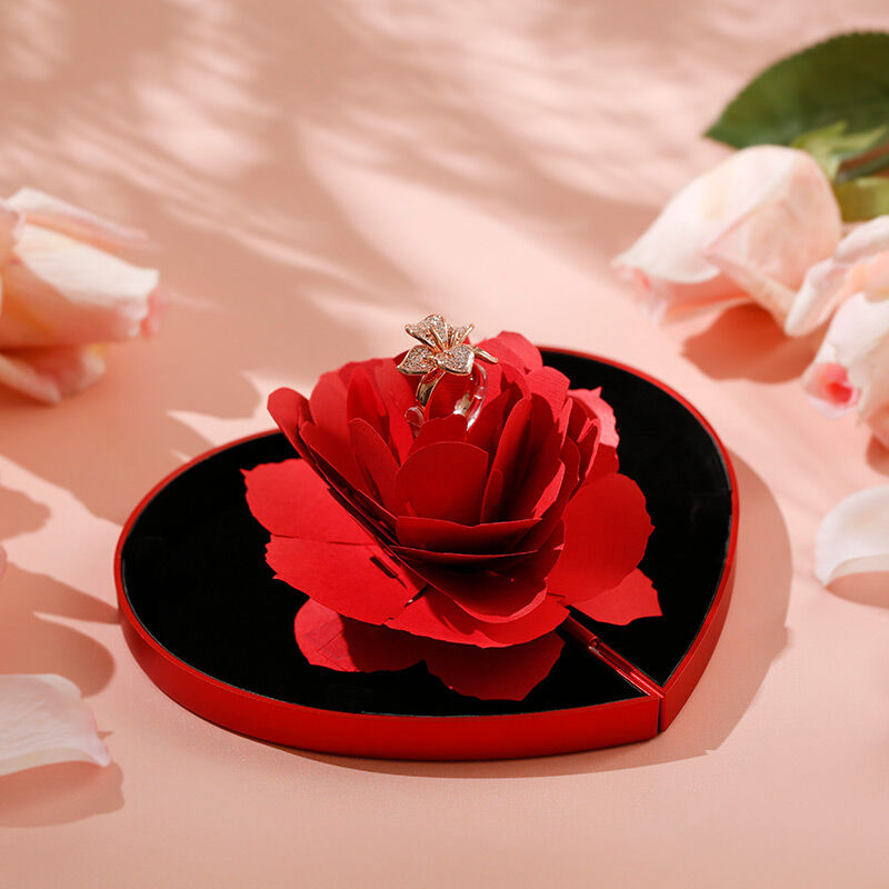 Jeulia Boîte à Bagues Fleur Rose en Forme de Coeur