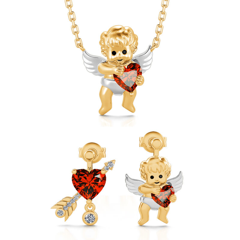 Jeulia "Cupid's Love" Heart Cut Sterling Silver Jewelry Set