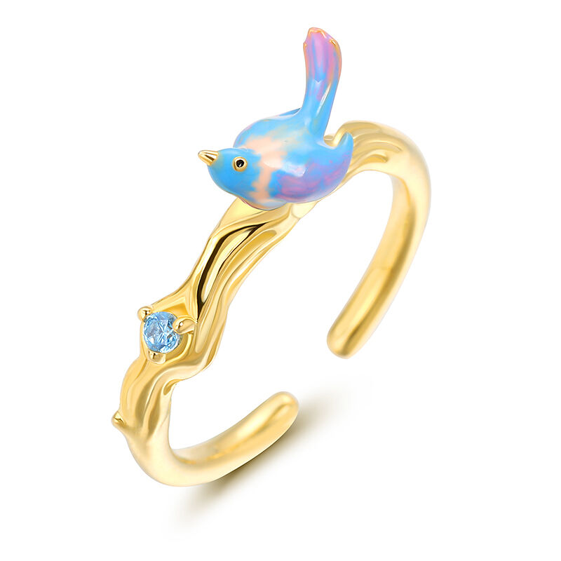 Jeulia Bird Design Enamel Adjustable Sterling Silver Ring
