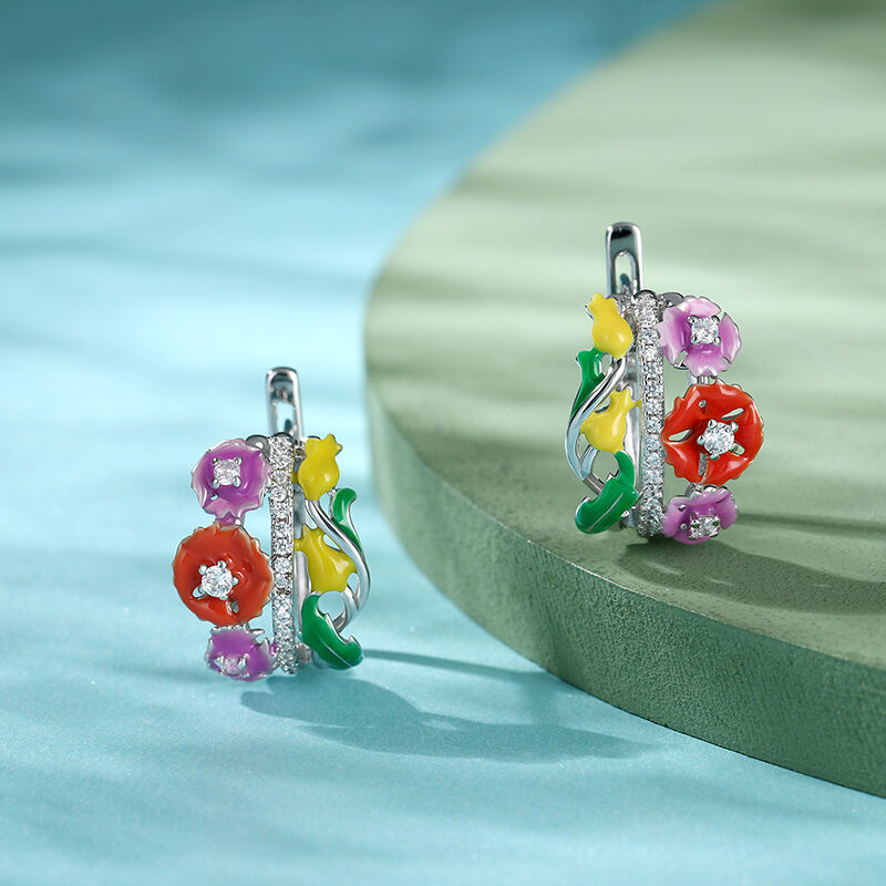Jeulia "Rainforest" Flower Enamel Sterling Silver Earrings