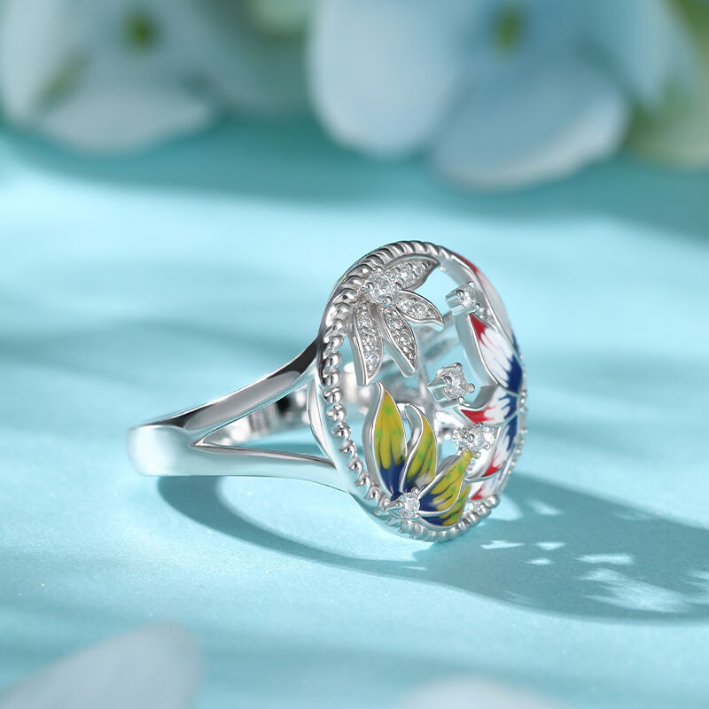 Jeulia Conjunto de Joyas de Plata de Ley Esmaltadas con Flores