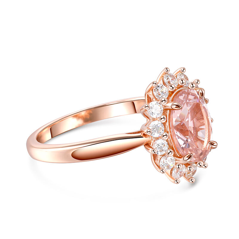 Jeulia Halo Oval Cut Synthetic Morganite Sterling Silver Ring