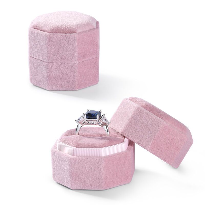Jeulia Caja Rosa Anillos Octágono Terciopelo