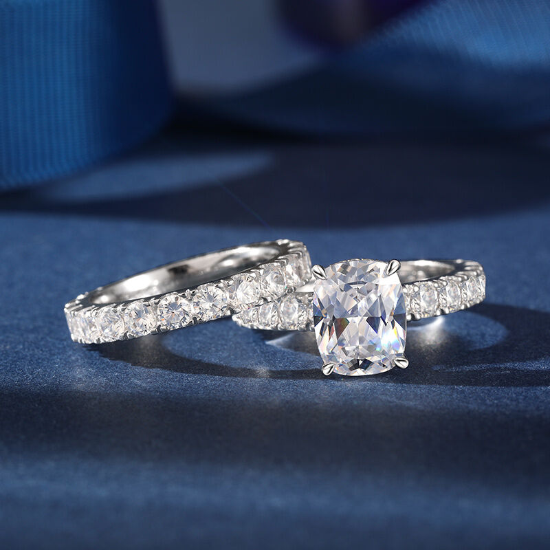 Jeulia Classic Cushion Cut Sterling Silver Ring Set