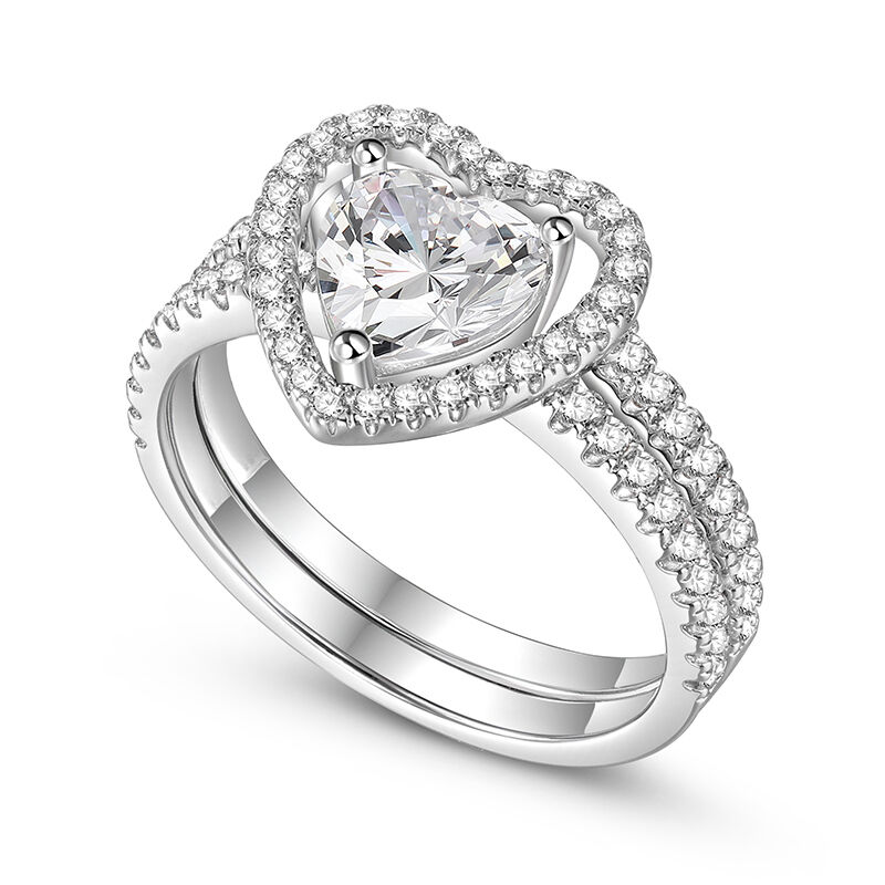 Jeulia "In Your Heart" Heart Cut Sterling Silver Ring Set