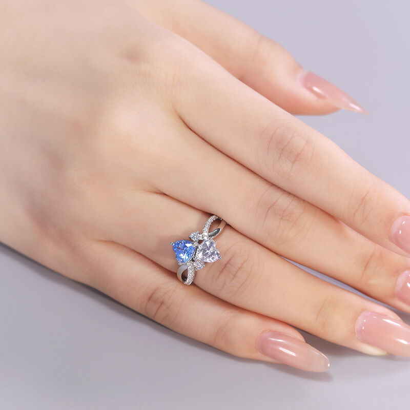 Jeulia Anillo de Plata Esterlina de Dos Piedras de Corte de Corazón