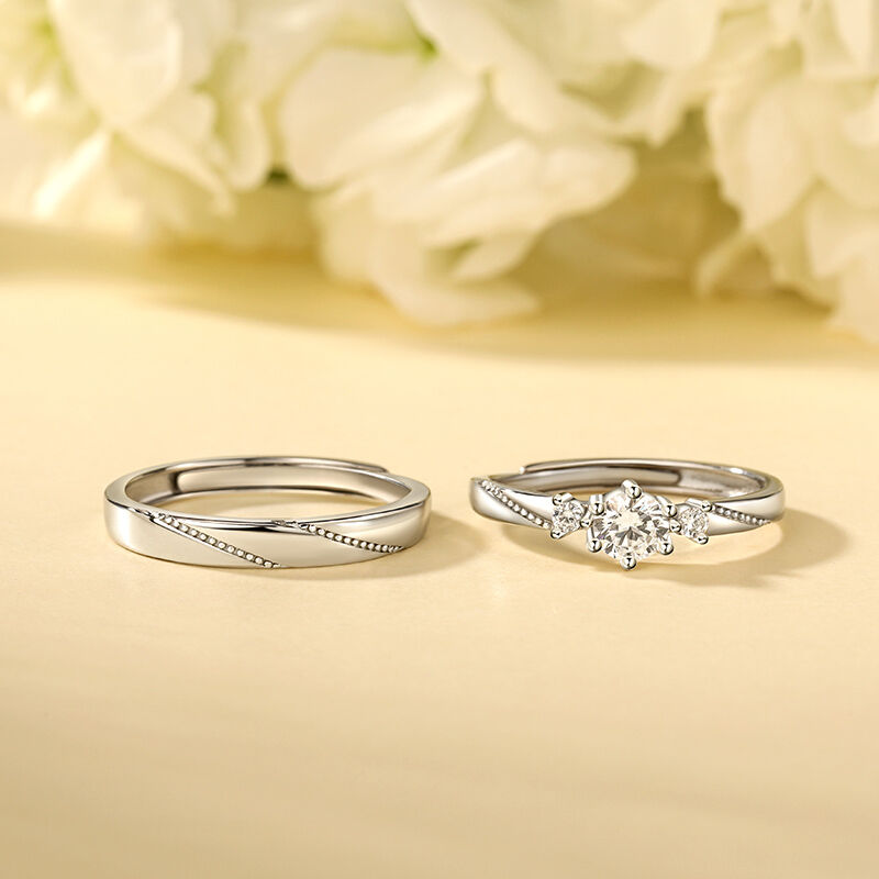 Jeulia "Flipped Moment" Sterling Silver Adjustable Couple's Rings