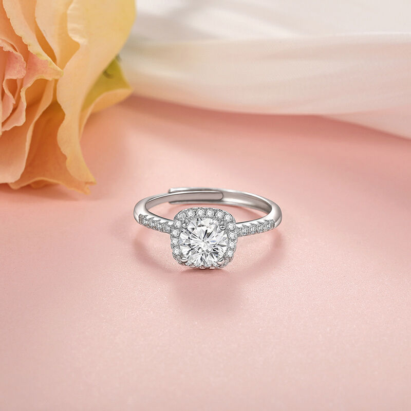 Jeulia Round Halo Engagement Ring Half Eternity Pave Setting Sterling Silver