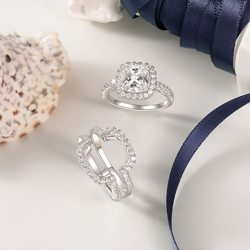 Jeulia Klassisk Kuddeformad Halo Fianse Ringset Sterling Silver