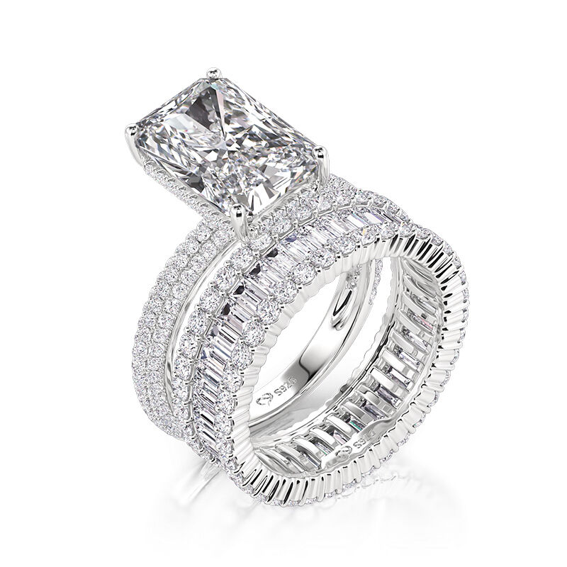Jeulia Lyxigt Radiant Skuren Vigselringsset i Sterling Silver