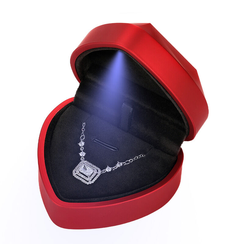 Jeulia Red Heart Shaped Necklace Box With LED Light