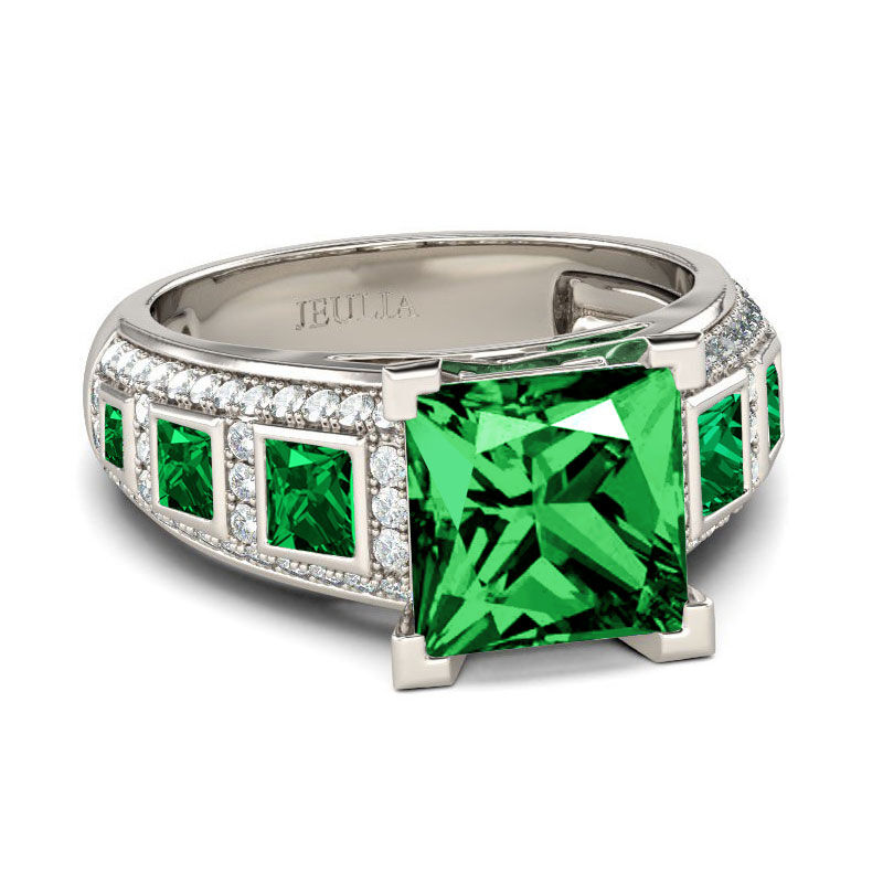 Jeulia Vintage Princess Cut Sterling Silver Ring