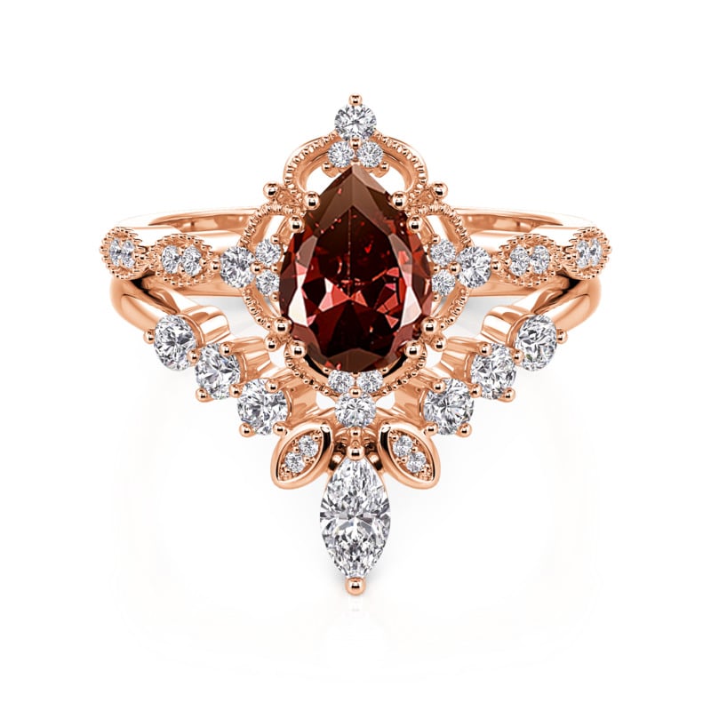 Jeulia Vintage Coffee Pear Cut Engagement Ring Set 2PCS