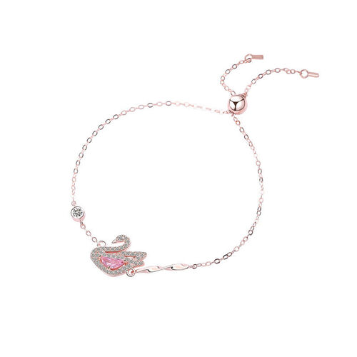 Jeulia Dazzling Pink Swan Rose-gold Tone Sterling Silver Bracelet