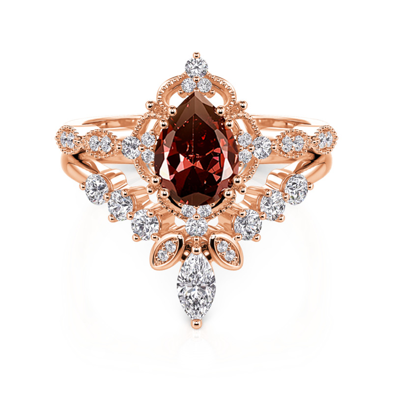 Jeulia Vintage Coffee Pear Cut Engagement Ring Set 2PCS