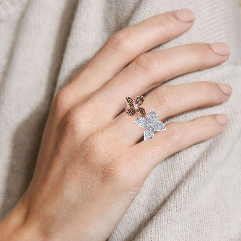 Jeulia "Zwei Liebschaften" Doppelte Blume Sterling Silber Ring