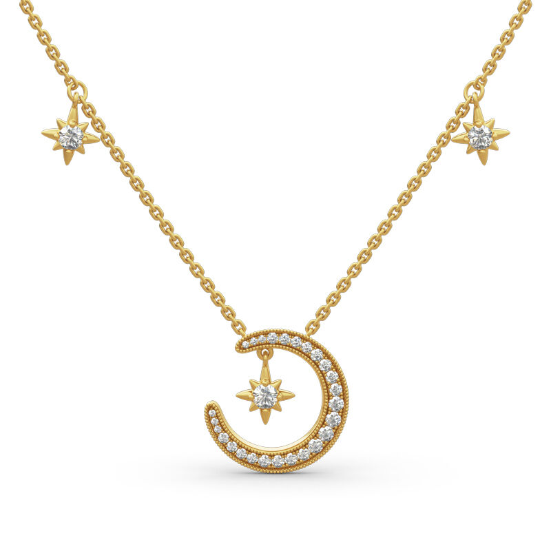 Jeulia "Moon and Star" Round Cut Sterling Silver Necklace