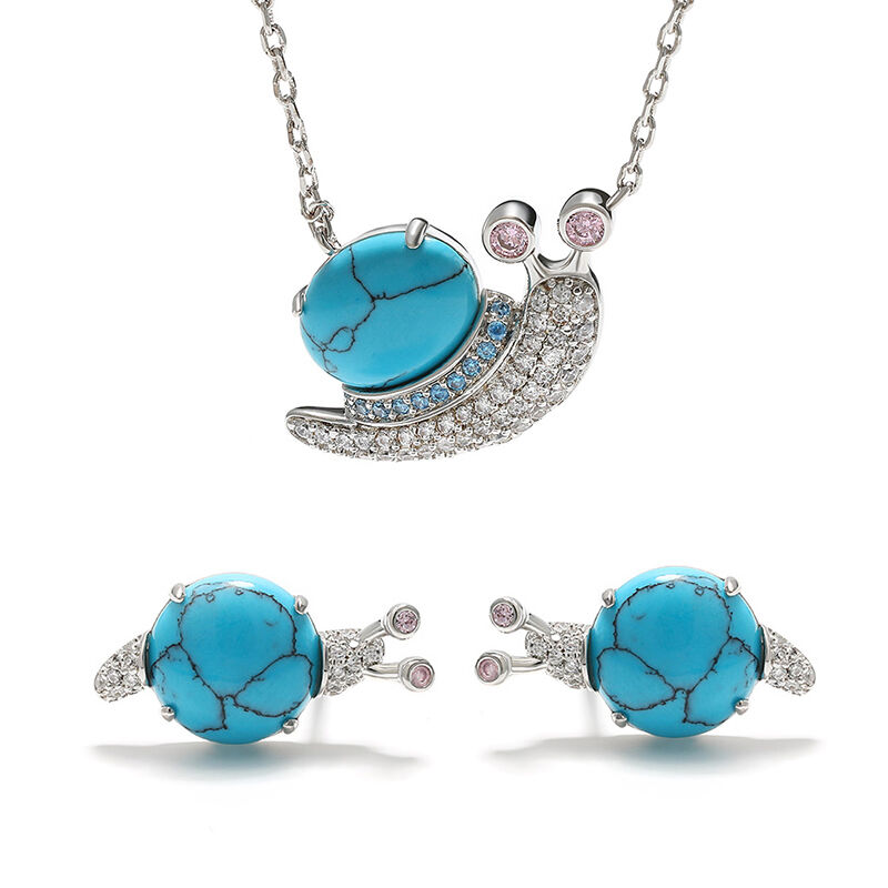 Jeulia "Natural Beauty" Snail Turquoise Design Sterling Silver Jewelry Set