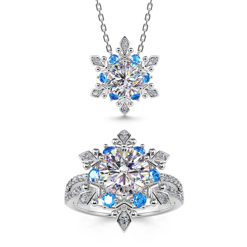 Jeulia "Shining Winter" Snowflake Round Cut Sterling Silver Jewelry Set