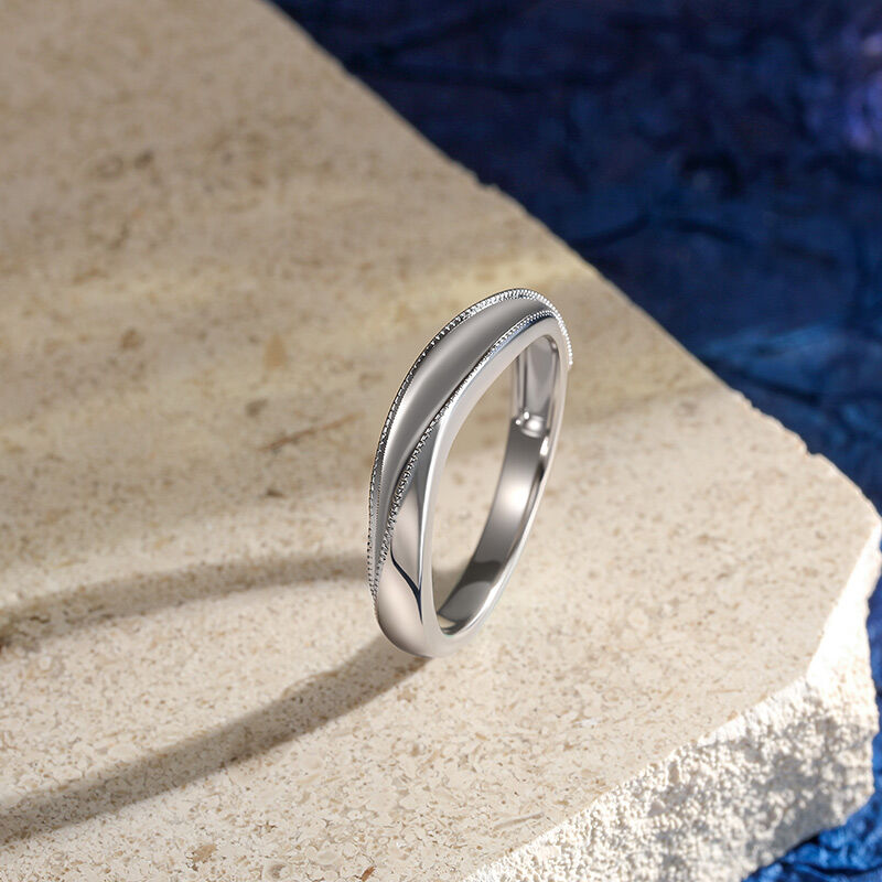 Jeulia Classic Wave Couple's Ring Sterling Silver