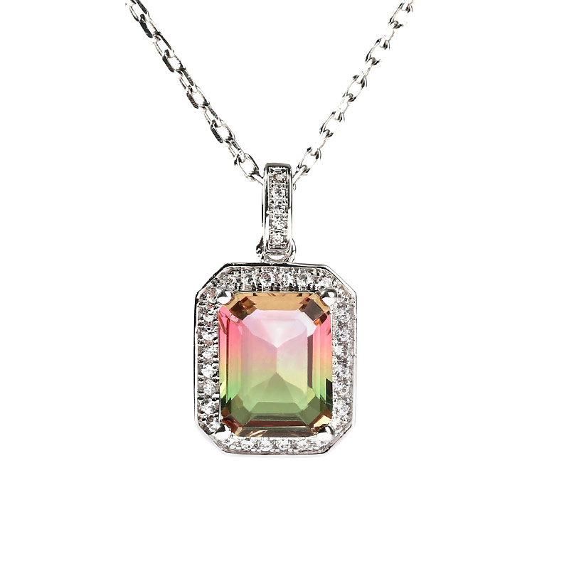 Jeulia "One of a Kind" Emerald Cut Sterling Silver Watermelon Necklace